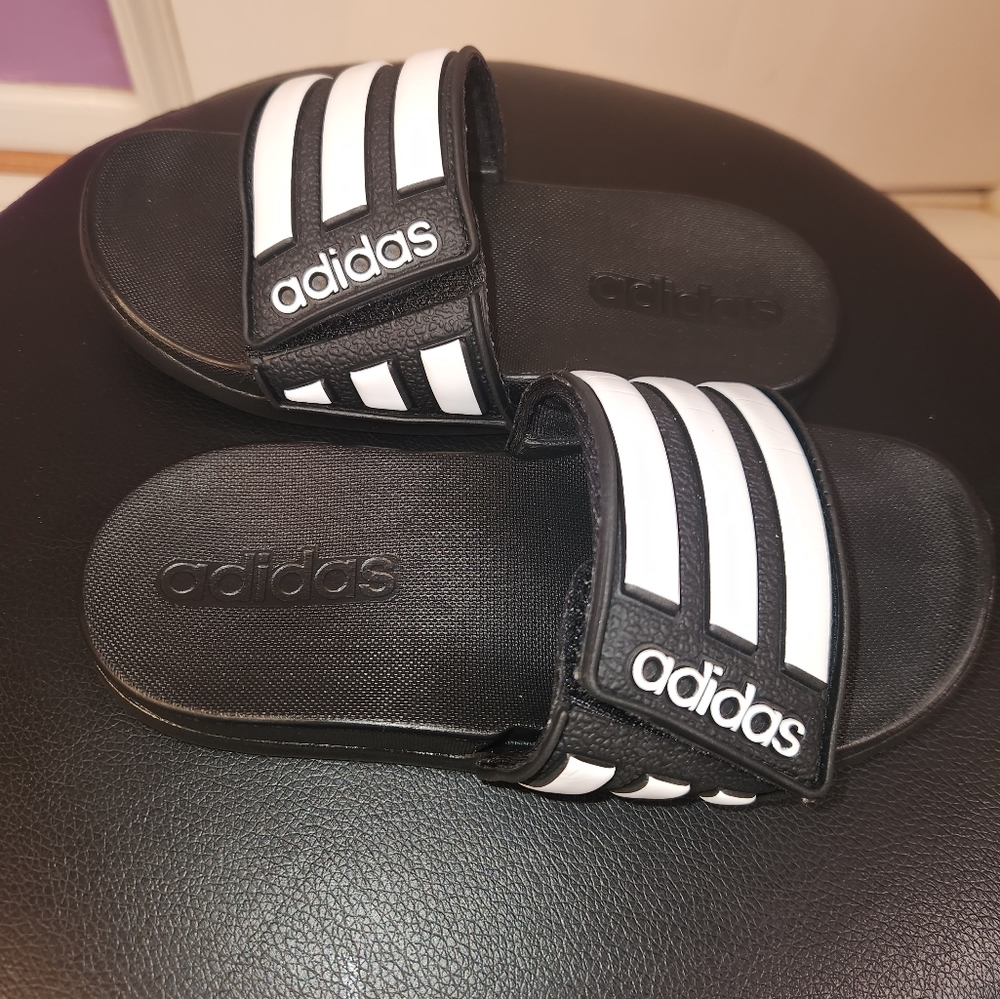 Adidas Kids Black and White Slides